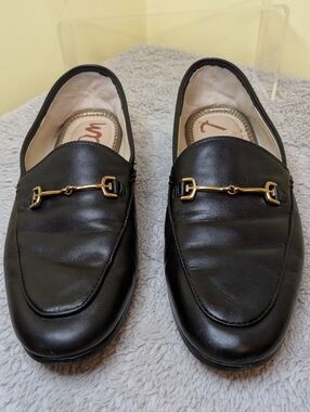 Sam Edelman Loraine Black Leather Horsebit Loafers - Gold Hardware 7.5